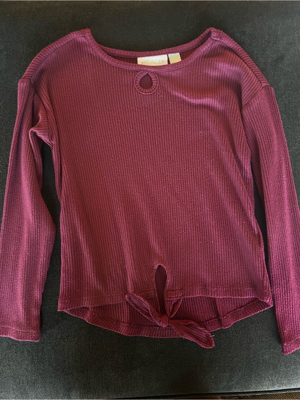 The Children's Place Plum Ribbed Long Sleeve Top with Front Tie